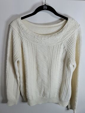 Lauren Ralph Lauren Women's Cream Cable-Knit Sweater 90% Cotton, Size L